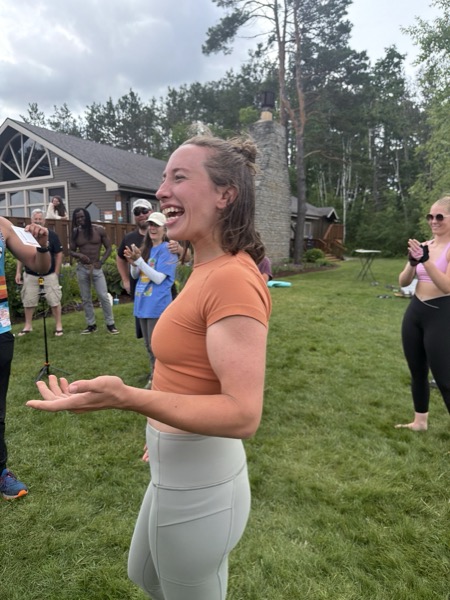 Vegan Wellness Retreats — a guest laughing during the retreat olympics